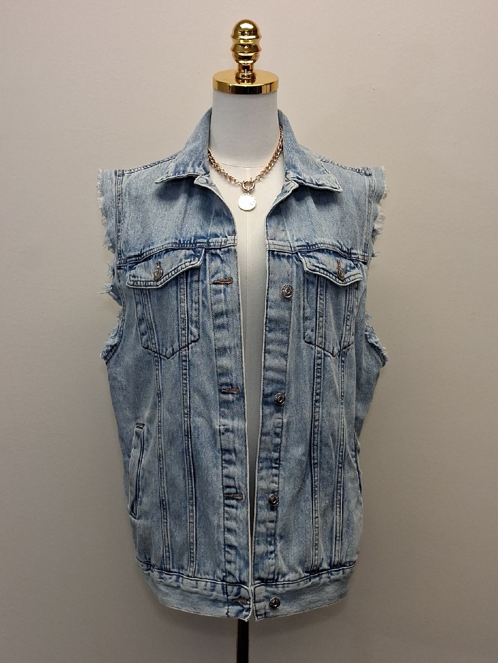 Divided Light Wash Distressed Denim Vest Size Small